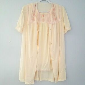 Vintage Kayser Peachy Pale Pink Babydoll Nightie w/Short Robe Size Medium